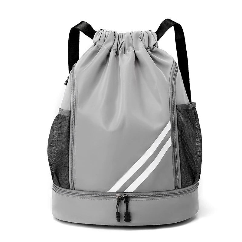 Basketball backpack front view – waterproof nylon sports bag color gray