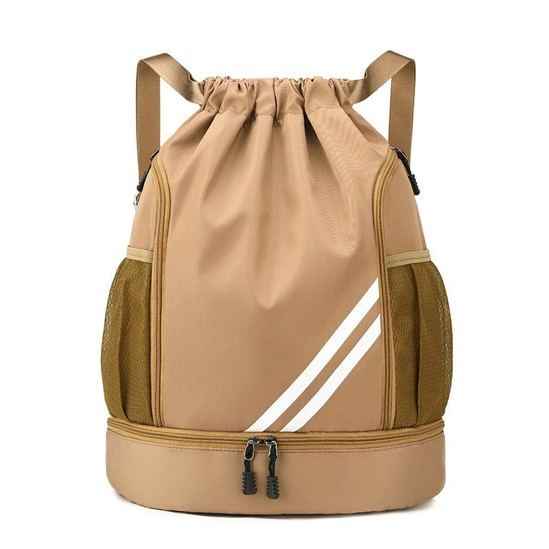 Basketball backpack front view – waterproof nylon sports bag color khaki