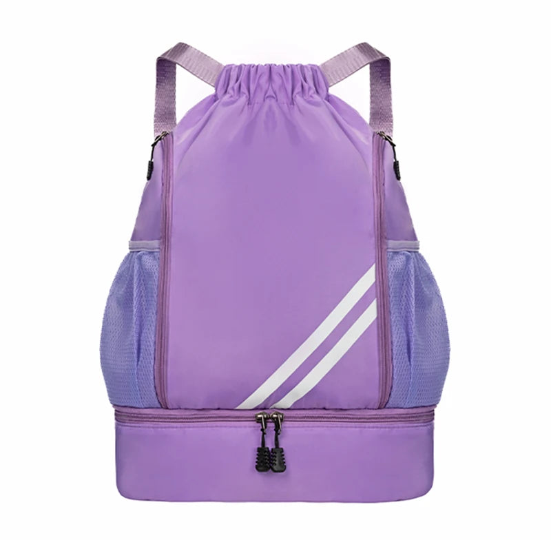 Basketball backpack front view – waterproof nylon sports bag color light purple