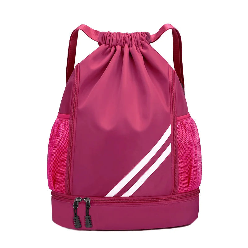 Basketball backpack front view – waterproof nylon sports bag color rose red