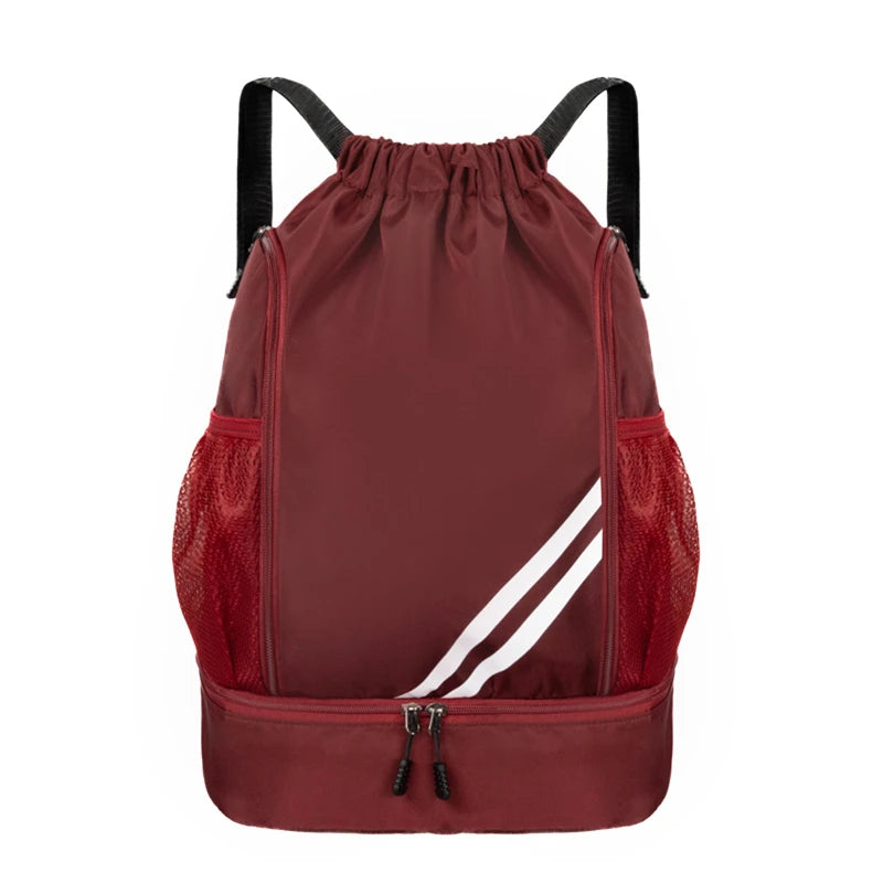 Basketball backpack front view – waterproof nylon sports bag color wine red