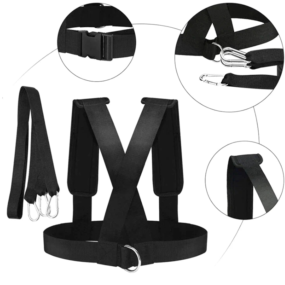 Sled Pulling Harness with Pull Strap Resistance Training, Adjustable Padded Shoulder Strap Harness Trainer