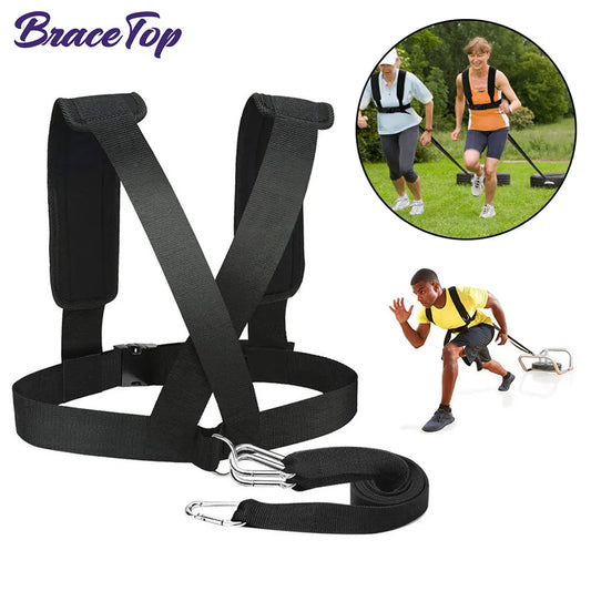 Sled Pulling Harness with Pull Strap Resistance Training, Adjustable Padded Shoulder Strap Harness Trainer