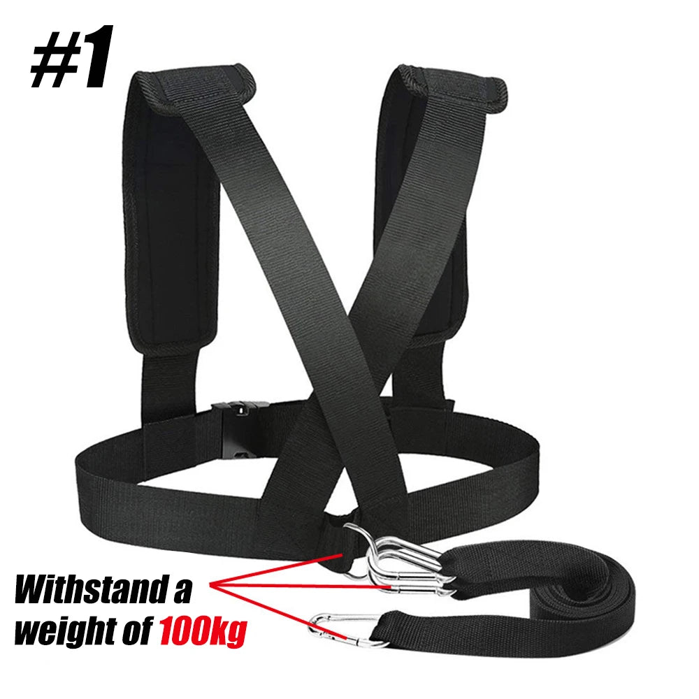 Sled Pulling Harness with Pull Strap Resistance Training, Adjustable Padded Shoulder Strap Harness Trainer