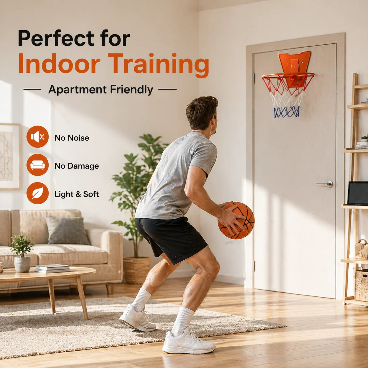 Silent Basketball Hoop Set – Indoor Foam Basketball & Mini Hoop for Quiet Home Training