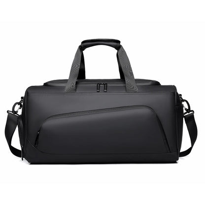 Front view of a black basketball duffel bag with a spacious main compartment, front zip pocket, adjustable shoulder strap, and durable design for basketball, gym training, sports, and travel.
