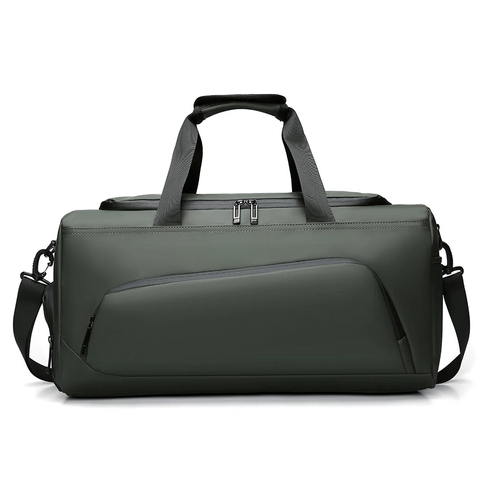 Front view of a green basketball duffel bag with a spacious main compartment, front zip pocket, adjustable shoulder strap, and durable design for basketball, gym training, sports, and travel.