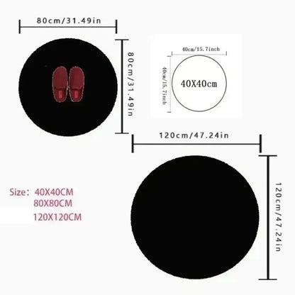 Basketball rug size guide showing available round carpet sizes of 40 cm, 80 cm, and 120 cm for bedrooms, game rooms, basketball-themed décor, and sports spaces.