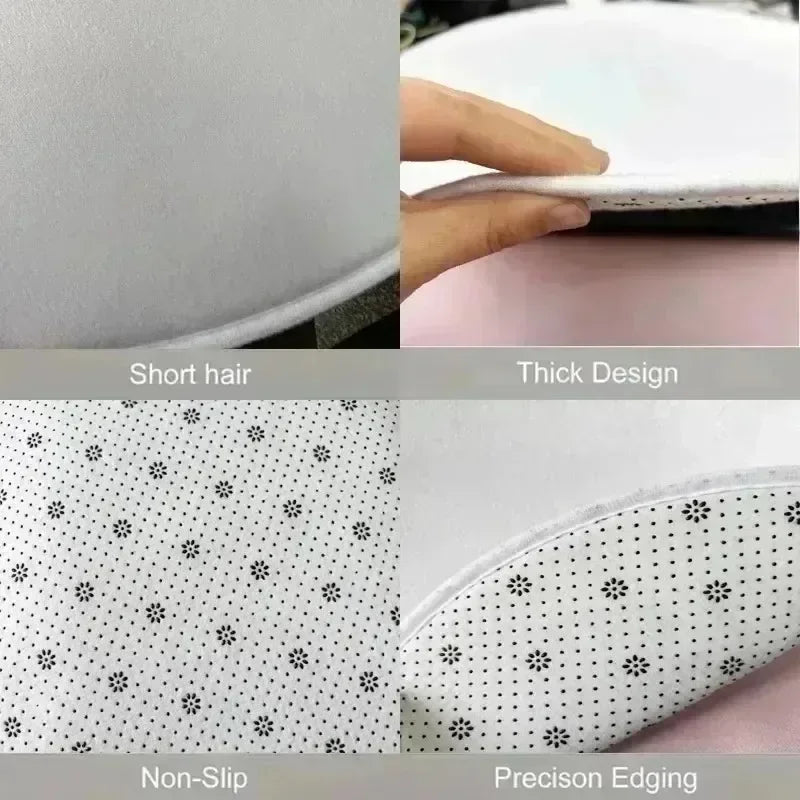 Close-up of the basketball rug showing its soft short-pile surface, thick construction, non-slip backing, and precision-stitched edges for durable basketball-themed home décor.
