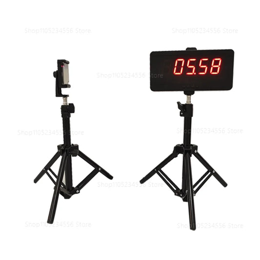 Basketball training timer with laser sprint and lap timing display, adjustable tripod stand, and smartphone holder for speed, agility, sprint, and reaction training.