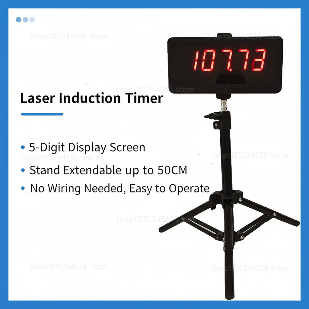 LED basketball training timer with laser sprint and lap timing display mounted on an adjustable tripod for speed, agility, reaction, and performance training.